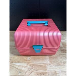 Vtg Sassaby Large Makeup Cosmetic/Hair Case Pink & Teal Model 102/orig Sticker